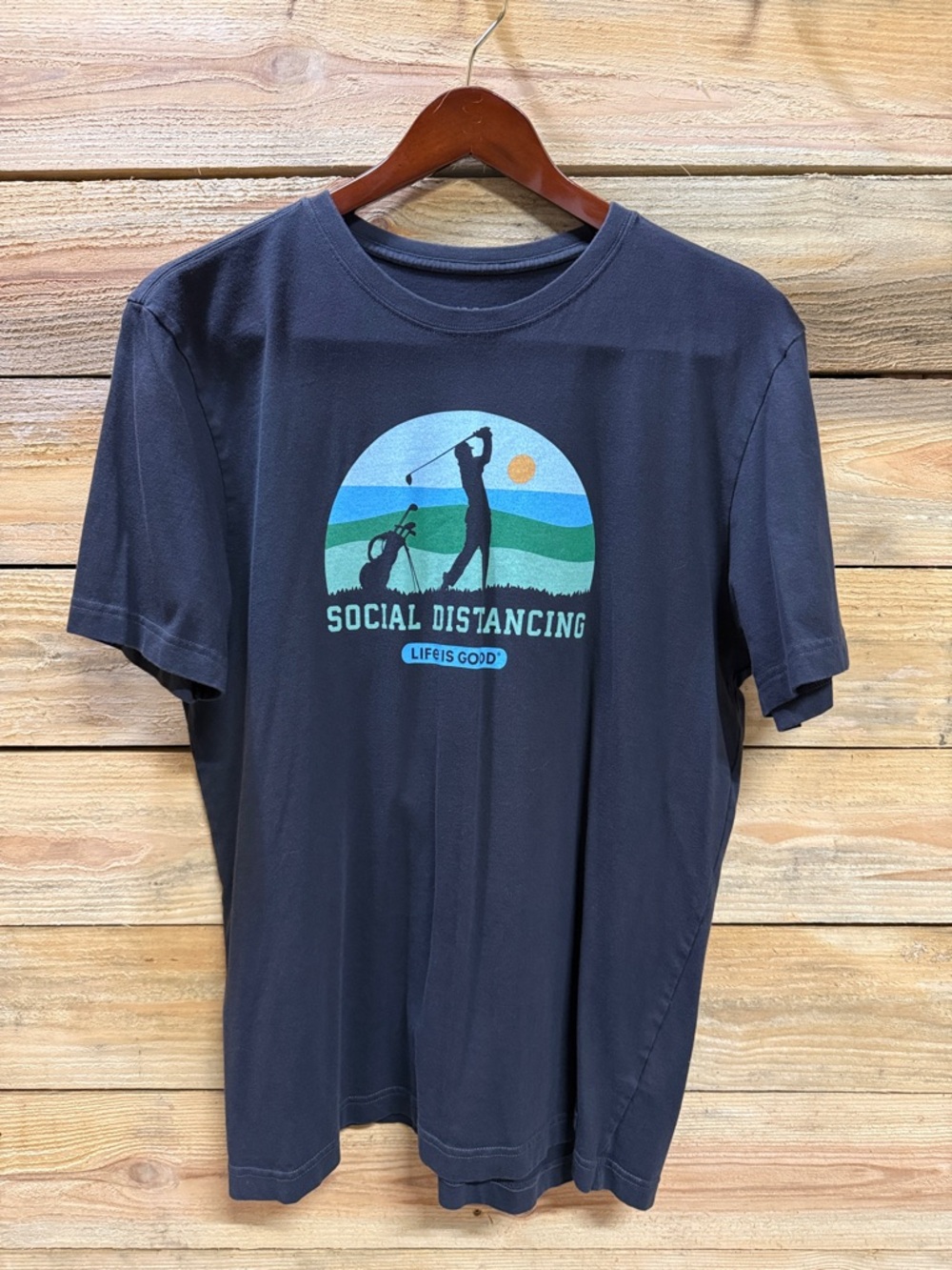 Life Is Good Navy Short-Sleeve 'Social Distancing' Golf Graphic Tee, Men’s Large